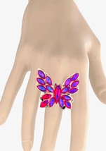 Iridescent Fuchsia Pink Crystals Adjustable Statement Butterfly Ring - $18.05