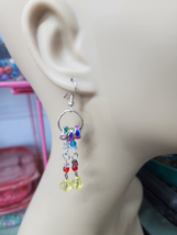 small hoop crystal earrings bead drop earrings long dangles multi color handmade - $6.99