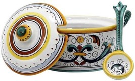 Bowl With Spoon RICCO DERUTA DELUXE Majolica Covered Parmesan Cheese - £132.94 GBP