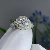Designer Engagement Ring 2.90Ct Round Cut Diamond Solid 14k White Gold Size 8.5 - £195.68 GBP