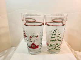 4- Vintage Snowy Christmas Frosted Glasses/ Tumblers KIG Indonesia Retro Design - £24.85 GBP