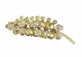 Juliana D &amp; E Crystal &amp; Aurora Borealis Dangling Beaded Gold Leaf Brooch... - £33.34 GBP