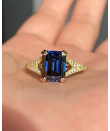 2Ct Emerald Cut Simulated Blue Tanzanite Engagement Ring 14K Yellow Gold... - £45.28 GBP