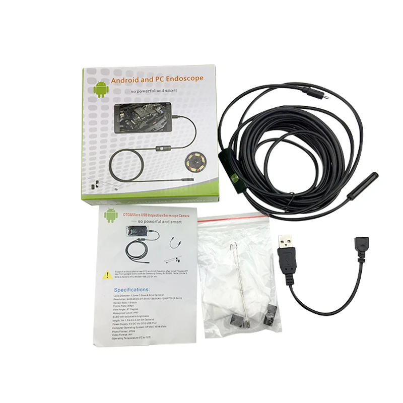 2in1 Android Endoscope 5.5/7 mm Lens 6LED 1m/2m/3.5m/5m/10m Soft Hard wire water - $106.76