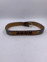 Vintage Leather Belt Hand Tooled &quot;JOHN&quot; Eagle Design Silver Metallic Trim READ - $19.43