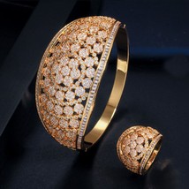 Brilliant Dubai Gold Wedding Flower Micro Pave CZ Women Jewelry Luxury Large Rou - £41.97 GBP
