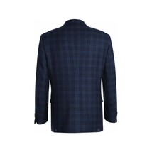 Men's Soft Wool Cashmere Sport Coat English Plaid Window Pane 556-11 Navy Renoir image 10