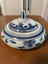 Vintage Delft Old Holland Hand Painted Trinket Candy Dish Sugar Bowl 4”x6” - £12.45 GBP