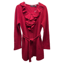Verve Womens Dress Coat Jacket Solid Red 100% Wool Belted Ruffled Collar... - £20.40 GBP