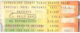 Vintage J.Geils Bande Ticket Stub Décembre 31 1980 Portland Maine - $34.63