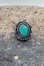 Southwestern Navajo Style Sterling Silver Natural Turquoise Sodalite Ring 7 - £79.91 GBP