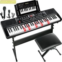 61 Key Keyboard Piano For Beginner Electric Piano Keyboard Set W/Stand, - £109.26 GBP