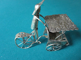 Silverplate Sculpture Chinese Man With A Cart Movable Wheels Repousse 4 1/2 - £42.81 GBP