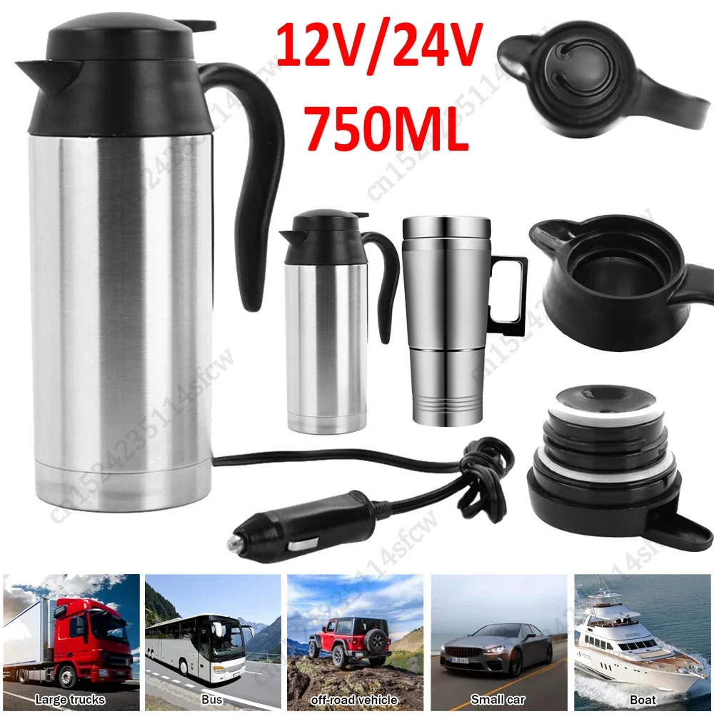 12/24V Car Electric Kettle Boil Dry Protection 750ml Car Coffee Mug Quick - $22.87+