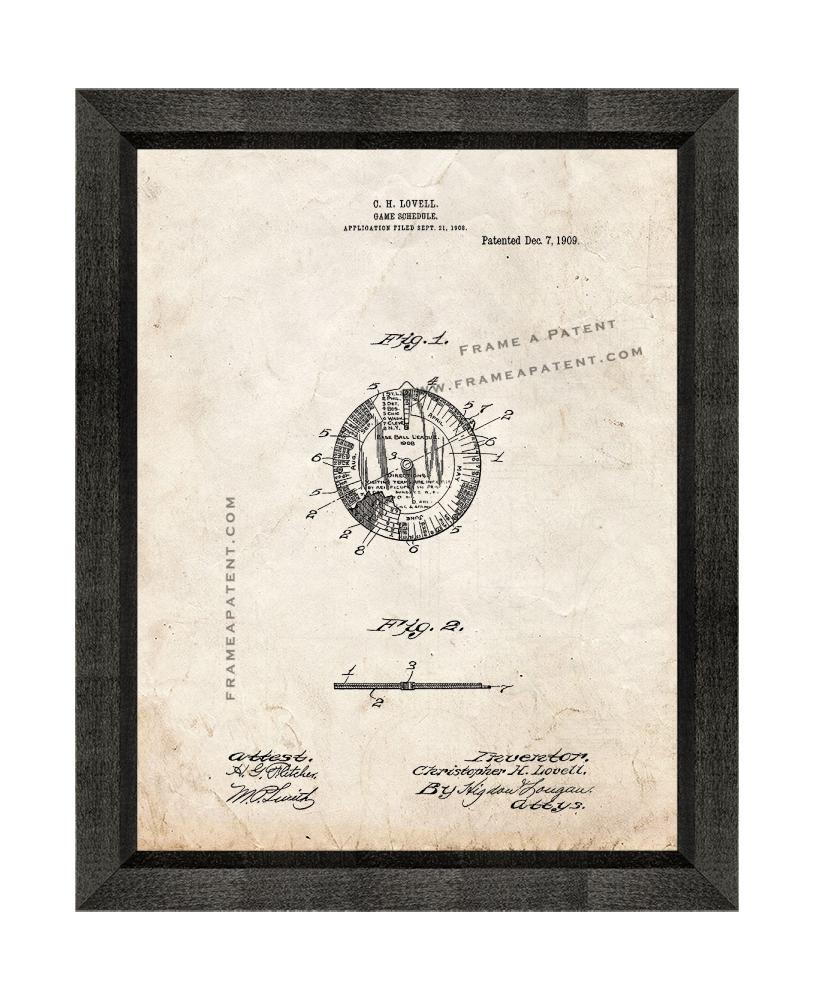 Game-schedule Patent Print Old Look with Beveled Wood Frame