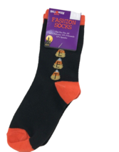 Halloween Candy Corn Sweet Crew Socks Womens Black Orange Fall Novelty A... - $9.14