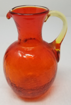 Creamer Pitcher Orange Crackle Glass Mid Century Modern Handmade - $18.95