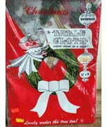 Vintage Vinyl Poinsettia Christmas Tablecloth 52&quot; x 70&quot; Waterproof NOS - $9.49