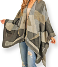 Poncho Oversize Scarf Riah Blanket Wrap Abstract Winter Pashmina Kimono - $25.73