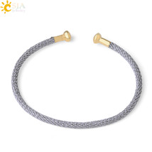 CSJA Gold Color Wire Wrap Open Cuff Bracelets Popular Simple  Steel Two Bead Ban - £9.94 GBP