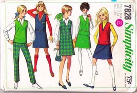 Vintage 1968 Teens&#39; Jumper, Top, Skirt &amp; Pants Pattern 7828-s Size 13-14 - £9.41 GBP