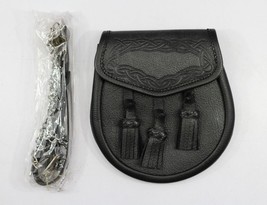 Black Grained Leather Sporran 3 Tassels With Chain Belt - $1,128.65 MXN
