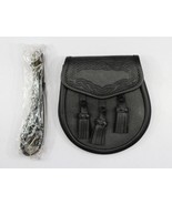 Black Grained Leather Sporran 3 Tassels With Chain Belt - £23.59 GBP