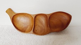 15&quot; MONKEYPOD Wood Carved PEAPOD Divided Tray Bowl Dish 3 Section Philippines - £17.40 GBP