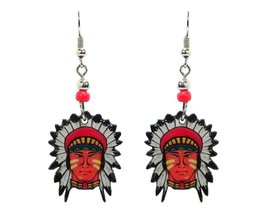 Native American Inspired Indian Chief Graphic Dangle Earrings - Womens F... - $17.81