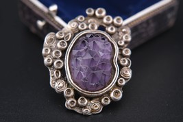 Vintage Miracle Celtic Revival Brooch – Faceted Amethyst Glass &amp; Silver-... - $521.69 MXN