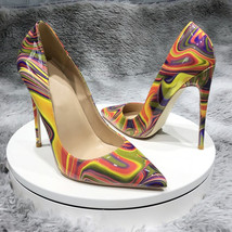 Tikicup Art Painting Printed Women Partent Stiletto High Heels Customize Fashion - £57.89 GBP