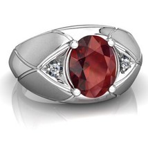 Sterling Silver 925 Man&#39;s Ring With Rhodium Plating Settled with Natural Garnet  - £159.86 GBP