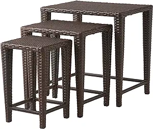 Christopher Knight Home CKH Outdoor Wicker Nested Tables, 3-Pcs Set, Mul... - £239.77 GBP