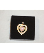 Pink Stone Heart Pendant surrounded by pearls   Gold tone - $16.38 CAD