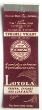 Loyola Federal Savings and Loan - Baltimore, Maryland 20 Strike Matchbook Cover - £1.57 GBP