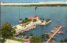 Memorial Pier and Yacht Basin Bradenton FL aerial view boats Vintage Postcard A9 - £5.05 GBP
