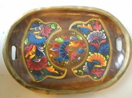 Vintage Wood Tray Hand Painted 11.5 x 8&quot; Bright Flowers - £11.92 GBP