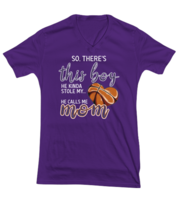 Basketball Mom T Shirt There&#39;s This Boy - Basketball Purple-V-Tee - £17.55 GBP