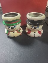 Vintage Ceramic Christmas Mr &amp; Mrs Snowman Small Candle Holders - £3.16 GBP