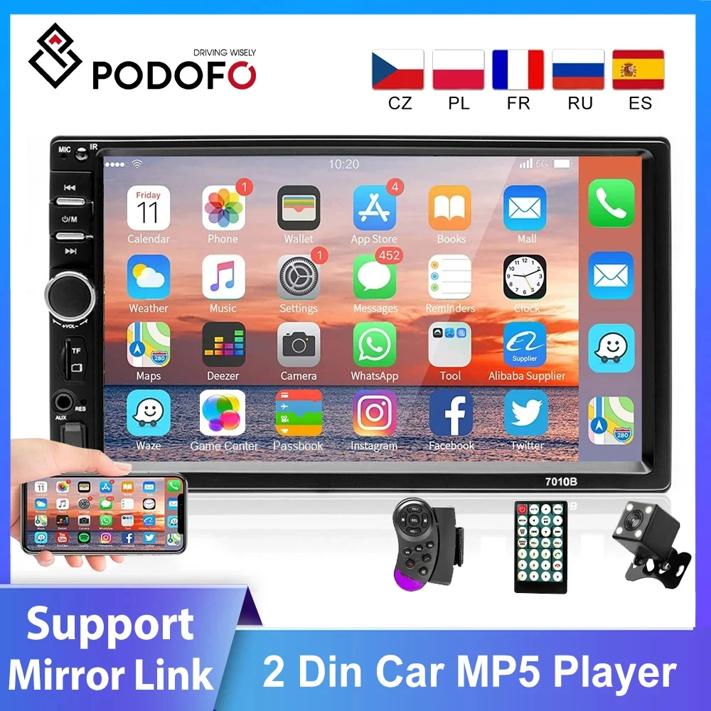 Podofo 2 Din Car Radios Bluetooth Autoradio HD Touch Screen FM Audio For... - £33.20 GBP+