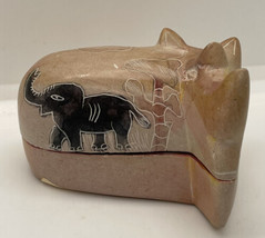 Carved Soapstone Trinket Box Rhinoceros Made In Kenya lovely heavy - £9.74 GBP