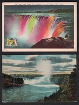 Lot of 2 CANADA Postcards - Niagara Falls, Horseshoe Falls, Day &amp; Night Views M2 - £2.32 GBP