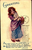 Girl Holding Cat Longfellow Poetry U. CO NY VINTAGE 1909 Greeting Postcard BKC - £3.88 GBP
