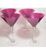 STUNNING RUBY RED RIBBED CRYSTAL COCKTAIL MARTINI GLASS STEMWARE SET OF 4 - £50.03 GBP