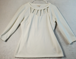 GUESS Blouse Top Womens Size XL White Knit Polyester Long Sleeve Round Neck - £13.45 GBP