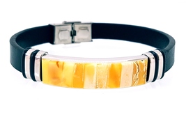 Leather Bracelet with Baltic Amber for Men Women Unisex - £33.82 GBP