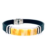 Leather Bracelet with Baltic Amber for Men Women Unisex - $58.55 CAD