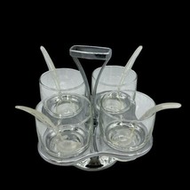 Chrome &amp; Glass Condiment Caddy and Spoons MCM BBQ Relish Lazy Susan Midcentury - £18.34 GBP
