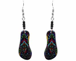 Flip Flop Sandal Psychedelic Mandala Pattern Graphic Dangle Earrings - W... - $17.81