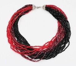 Vintage 1940s Torsade Glass Seed Bead Necklace BEAUTIFUL Red Purple Black - £94.72 GBP